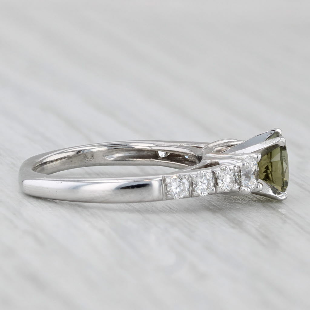 Light Gray 1.42ctw Green Tourmaline Diamond Ring 18k White Gold Size 4 Engagement