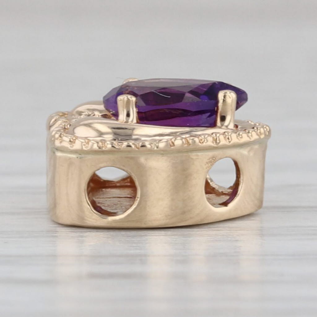 0.60ct Amethyst Heart Slide Bracelet Charm 14k Yellow Gold Vintage