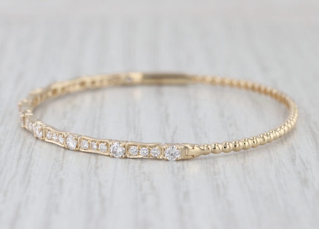 1.25ctw Diamond Bangle Bracelet 14k Yellow Gold 6.75" Stackable