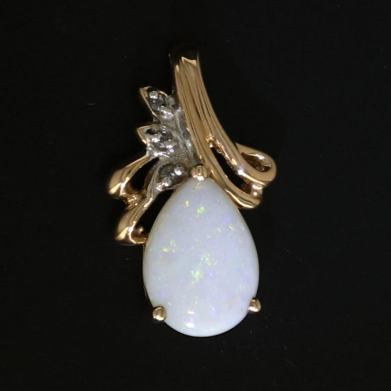 Pear Opal Diamond Pendant 14k Yellow Gold Small Drop