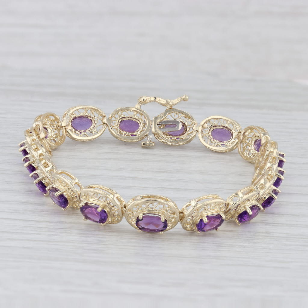 Light Gray 7.40ctw Amethyst Oval 14k Yellow Gold Tennis Bracelet 6.75"
