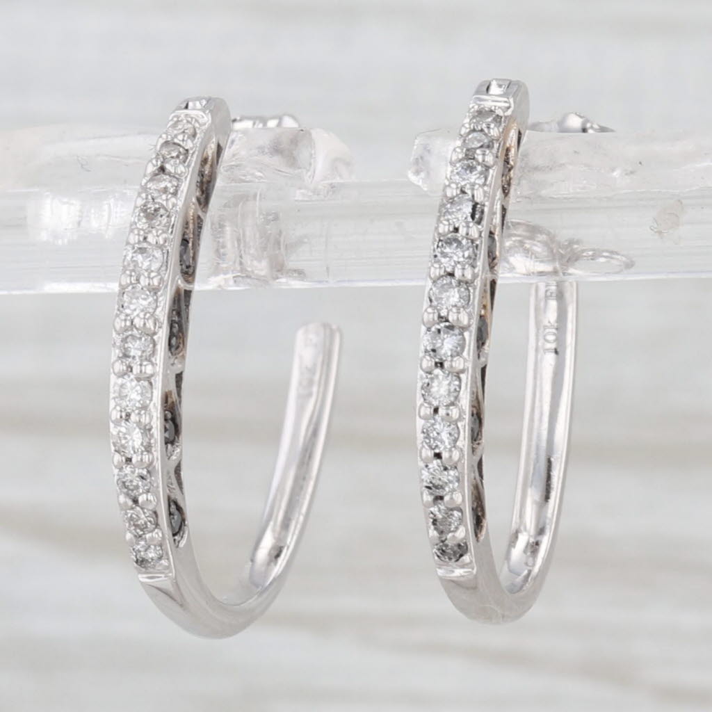 Light Gray 0.20ctw Diamond Oval Hoop Earrings 10k White Gold Pierced Hoops