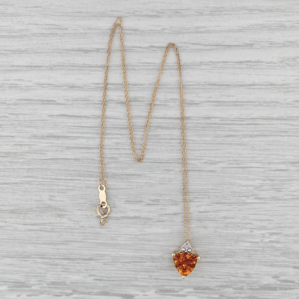 1.60ct Citrine Diamond Pendant Necklace 10k Yellow Gold 18.25" Rope Chain