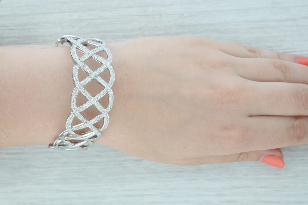 Gray 3ctw Diamond Lattice Work Bangle Bracelet 14k White Gold 6.75" 25.1mm