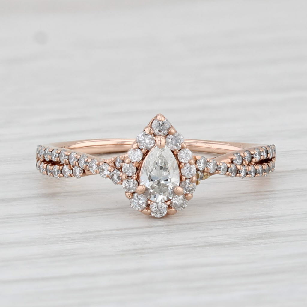 Light Gray 0.58ctw Diamond Pear Halo Engagement Ring 14k Rose Gold Size 5.5