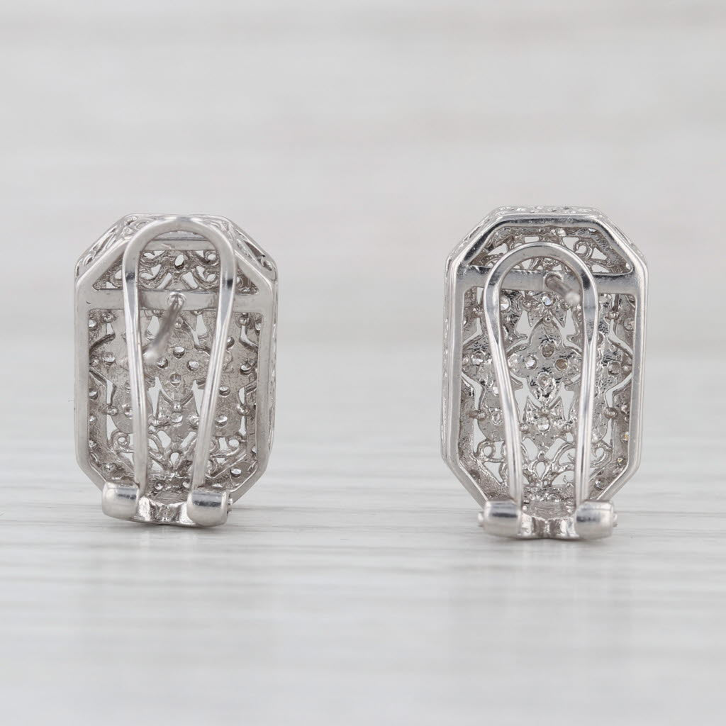 0.40ctw Diamond Filigree Drop Earrings 14k White Gold Omega Backs