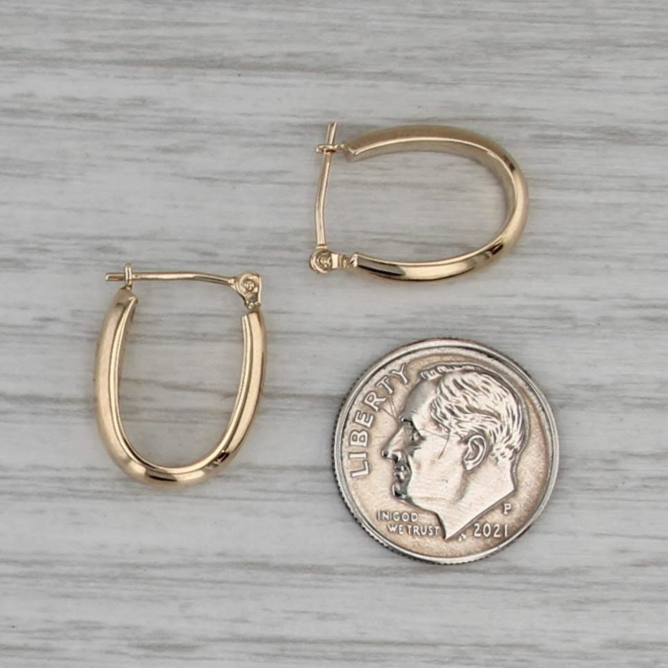 Small Oval Hoop Earrings 14k Yellow Gold Snap Top Pierced Hoops