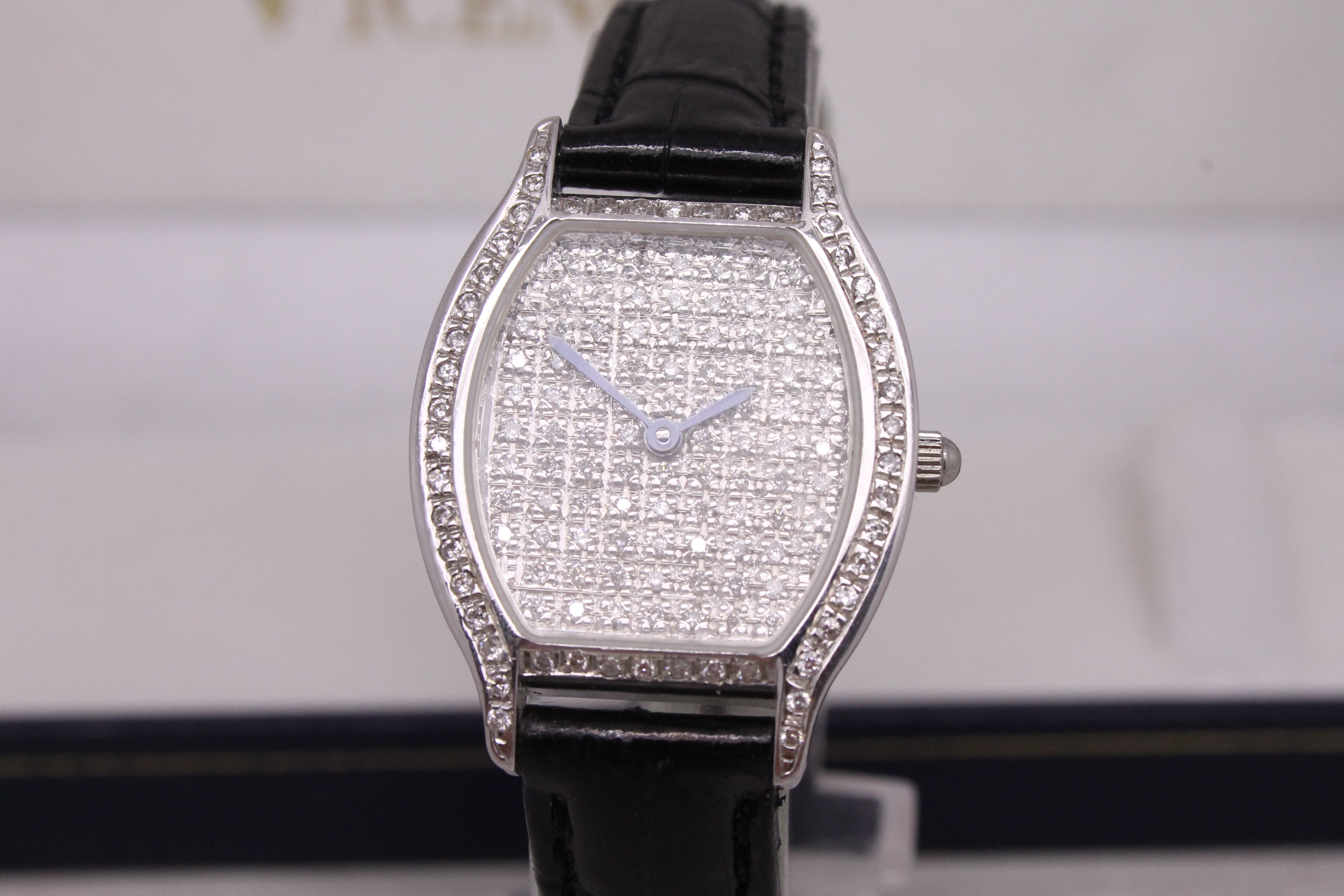 Gray Vicence Milor 14k White Gold Pave Diamond Ladies Quartz Watch w Box V5405149