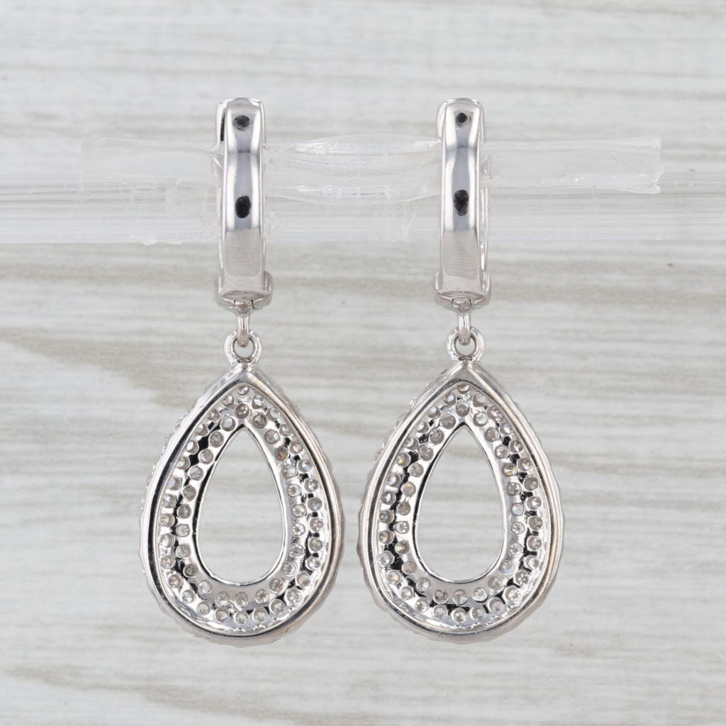 0.85ctw Diamond Teardrop Dangle Earrings 14k White Gold Hinged Hoops