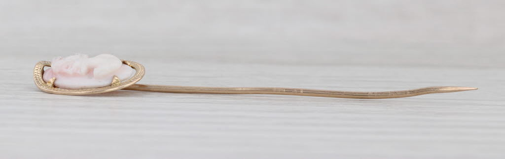 Carved Coral Cameo Stickpin 10k Yellow Gold Vintage Pin AS IS