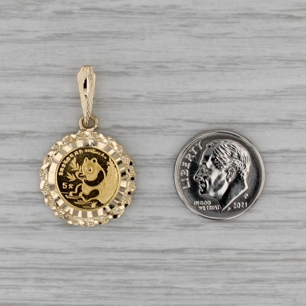 1991 5 Yuan Authentic Chinese Panda Coin Pendant 14k 999 Fine Gold 1/20oz