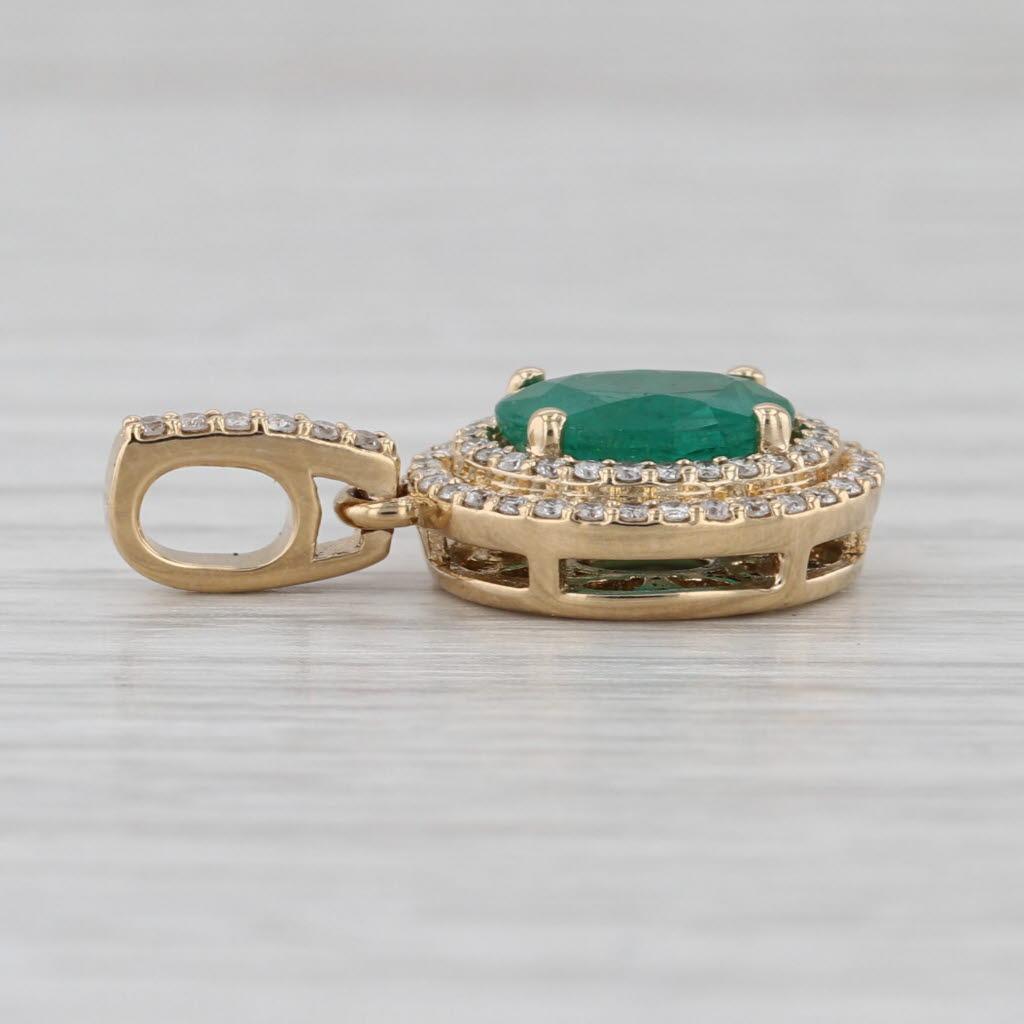 1.79ctw Oval Emerald Diamond Double Halo Pendant 14k Yellow Gold