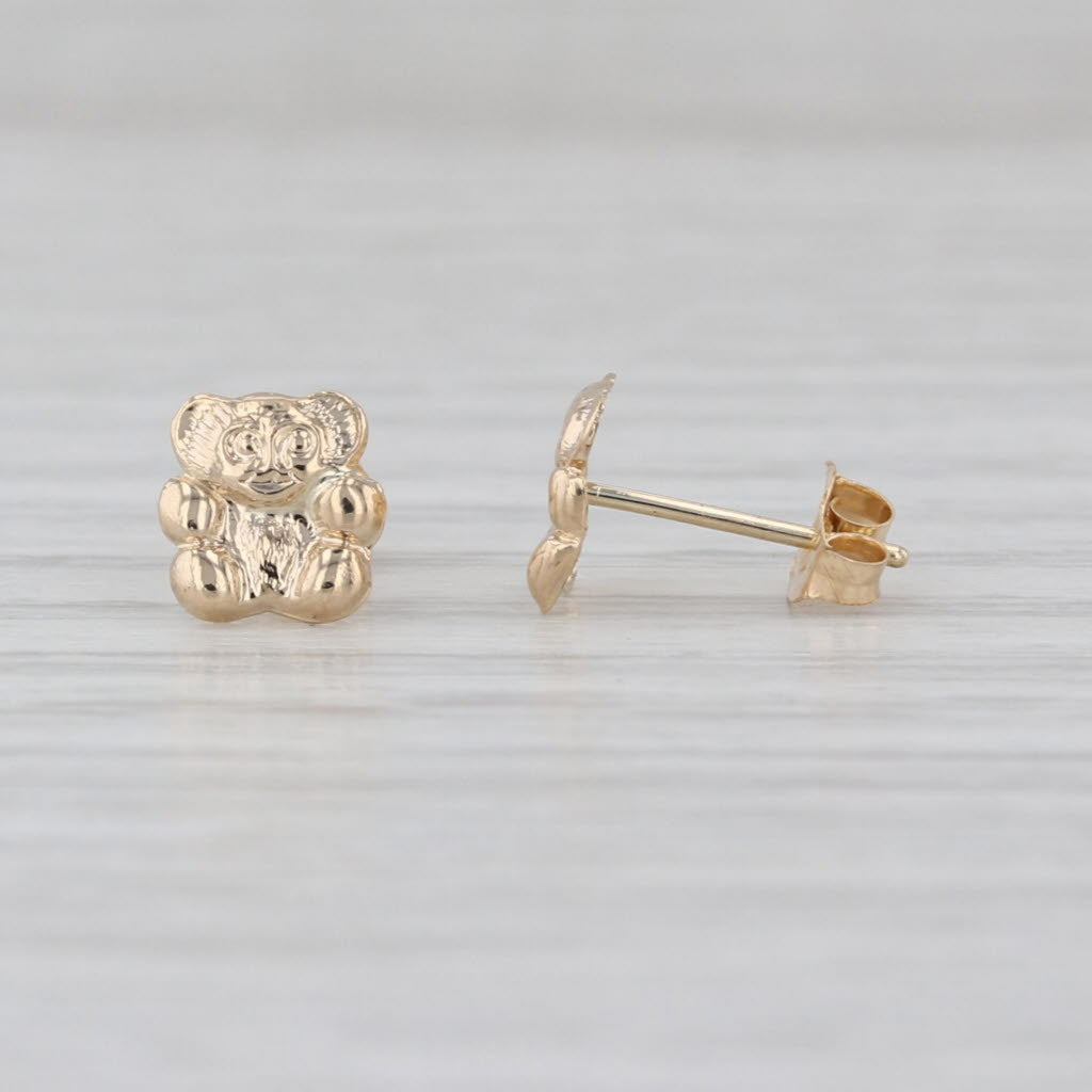Tiny Teddybear Stud Earrings 14k Yellow Gold Cute Little Studs