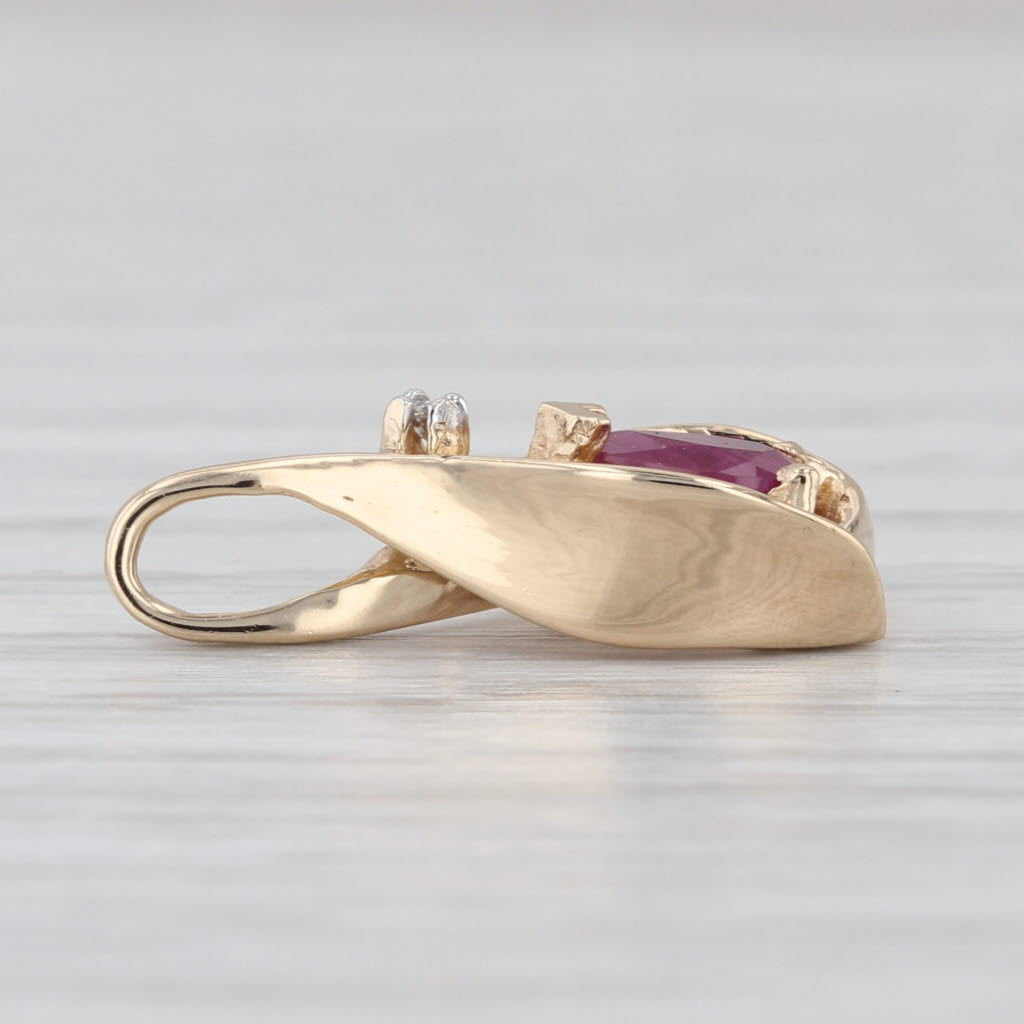 0.52ct Ruby Diamond Teardrop Pendant 14k Yellow Gold Small Drop