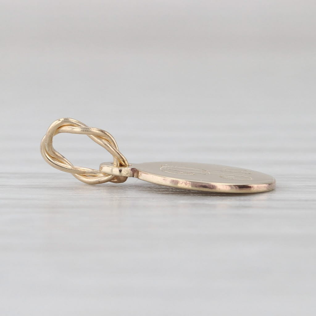 Engraved Letter Initial "R" Pendant 14k Yellow Gold Small Round Charm