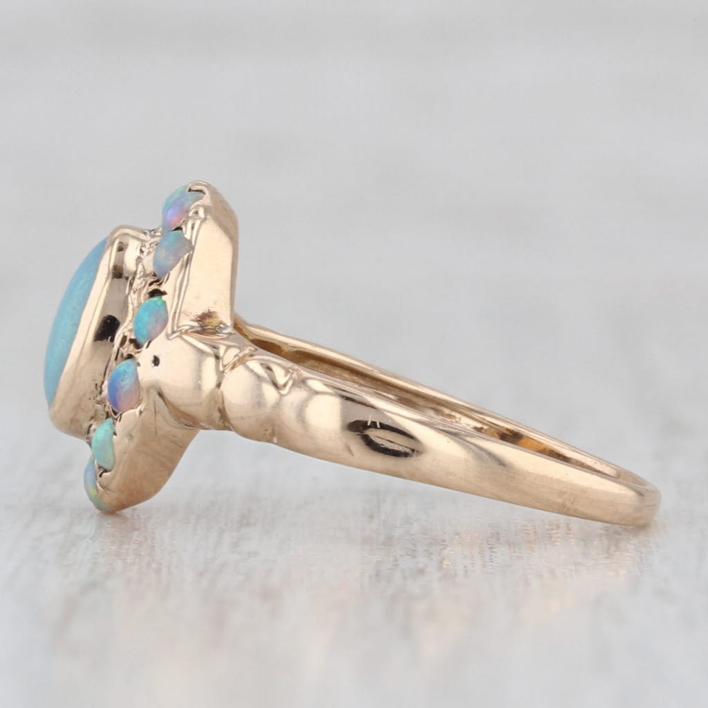Light Gray Antique Opal Cabochon Halo Ring 10k Yellow Gold Size 6