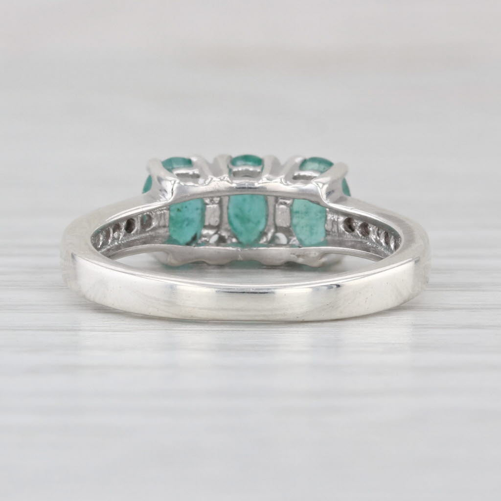 1.05ctw 3-Stone Emerald Ring Sterling Silver Diamond Accents Size 6 COA