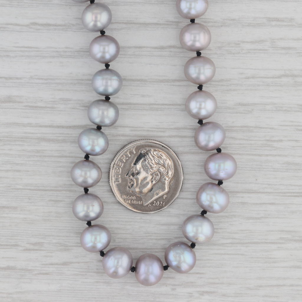 Gray Graduated Gray Cultured Pearl Bead Strand Necklace 14k Yellow Gold 19"