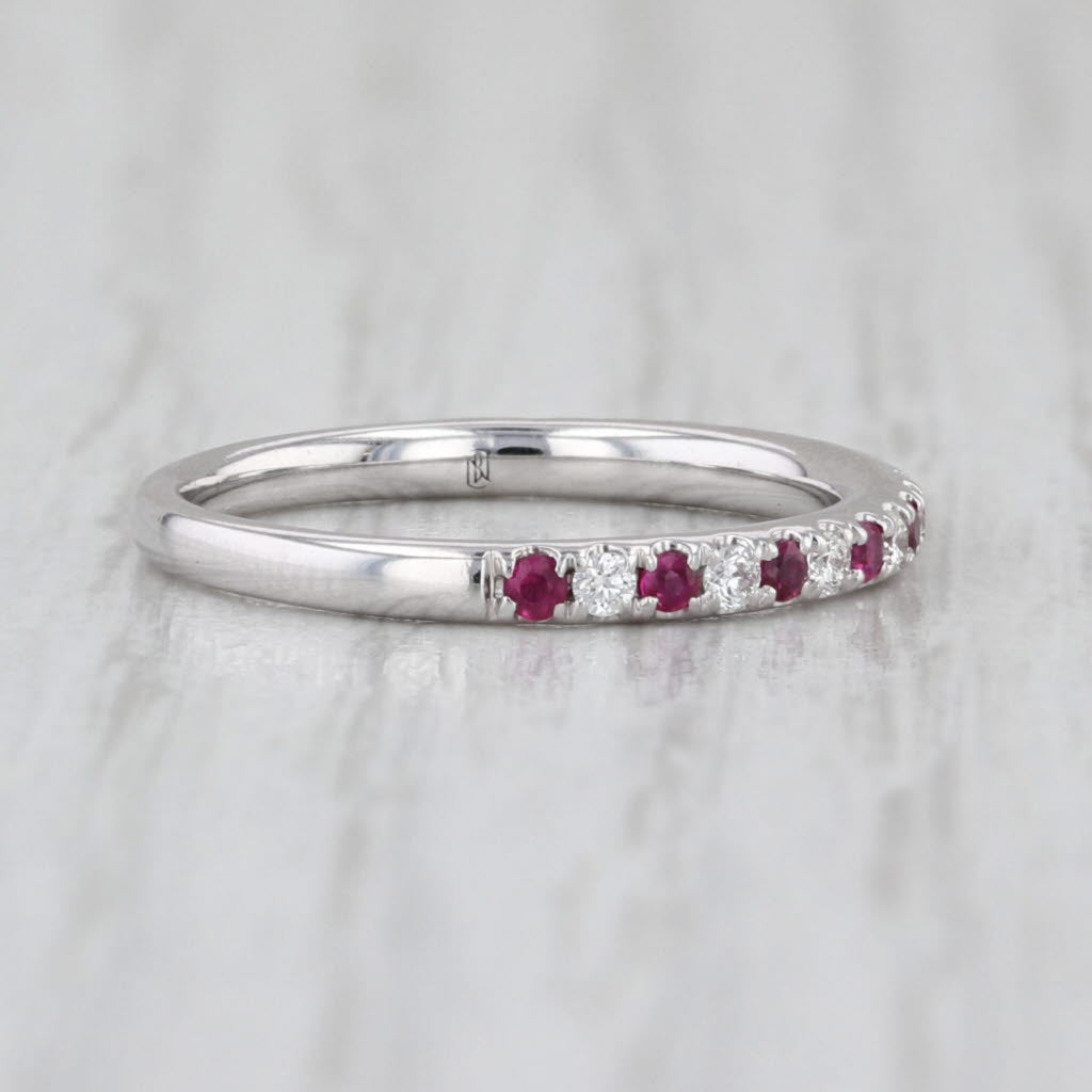 0.30ctw Ruby Diamond Wedding Band 14k White Gold Stackable Ring Size 5