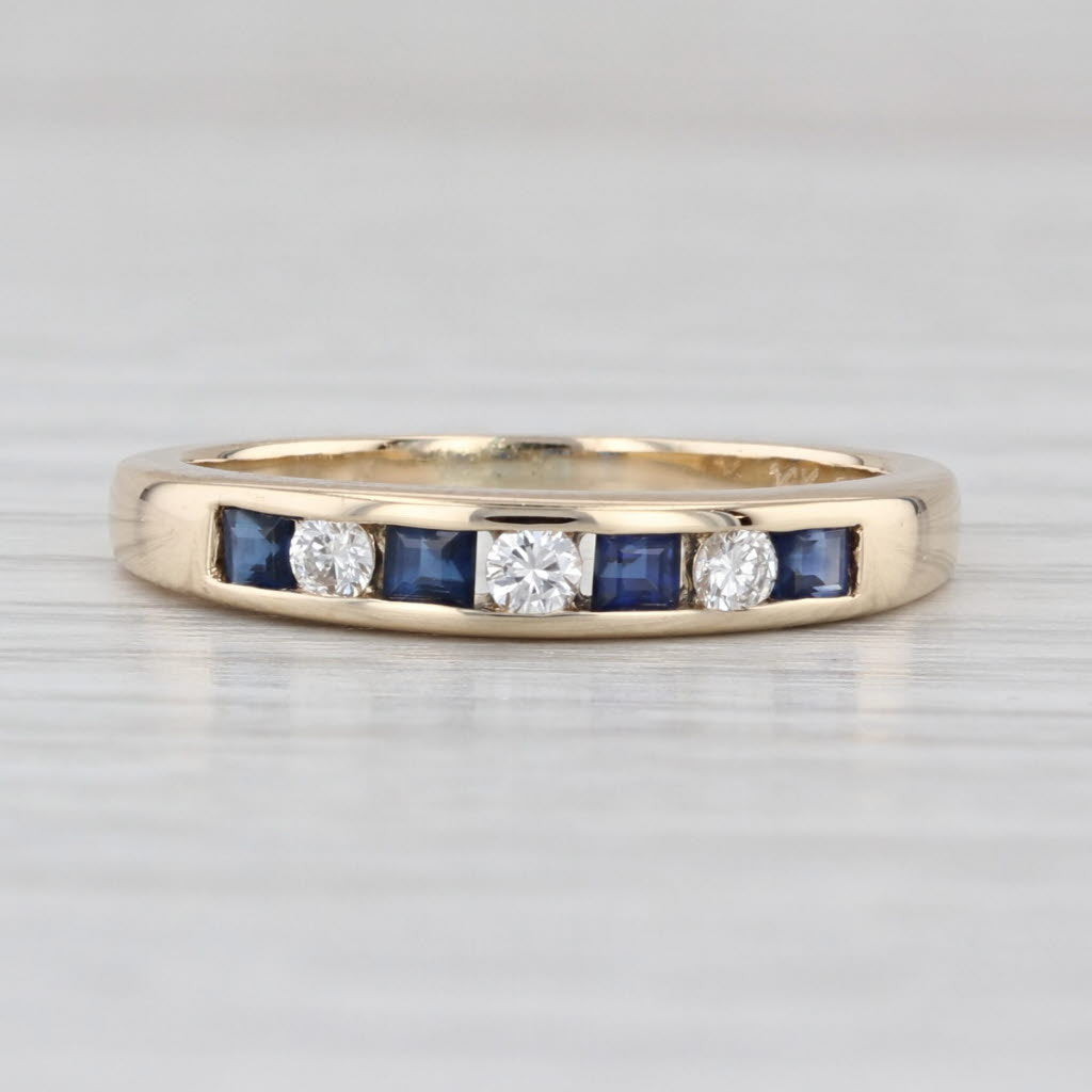 0.34ctw Blue Sapphire Diamond Wedding Band 14k Yellow Gold Stackable Ring Sz 6