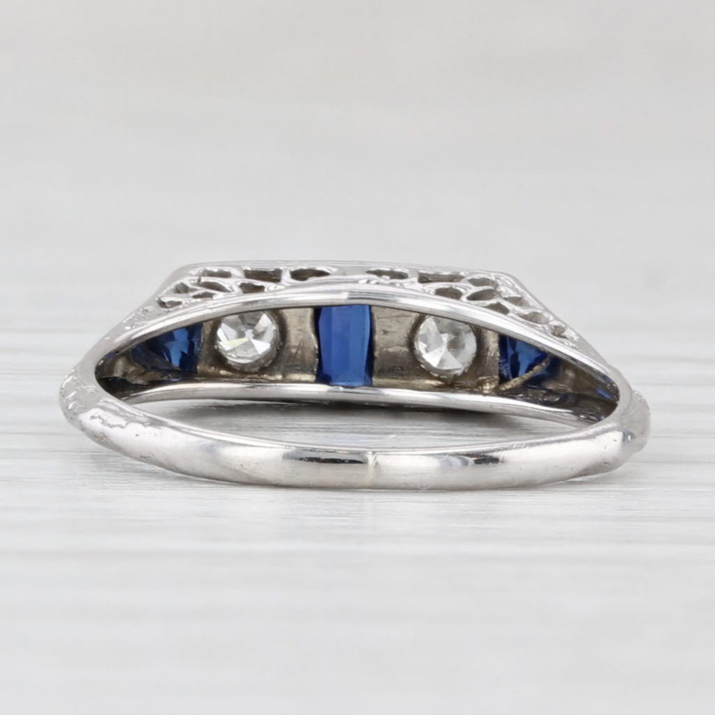 Light Gray Diamond Lab Created Sapphire Filigree Ring 18k White Gold Size 5.5 Stackable
