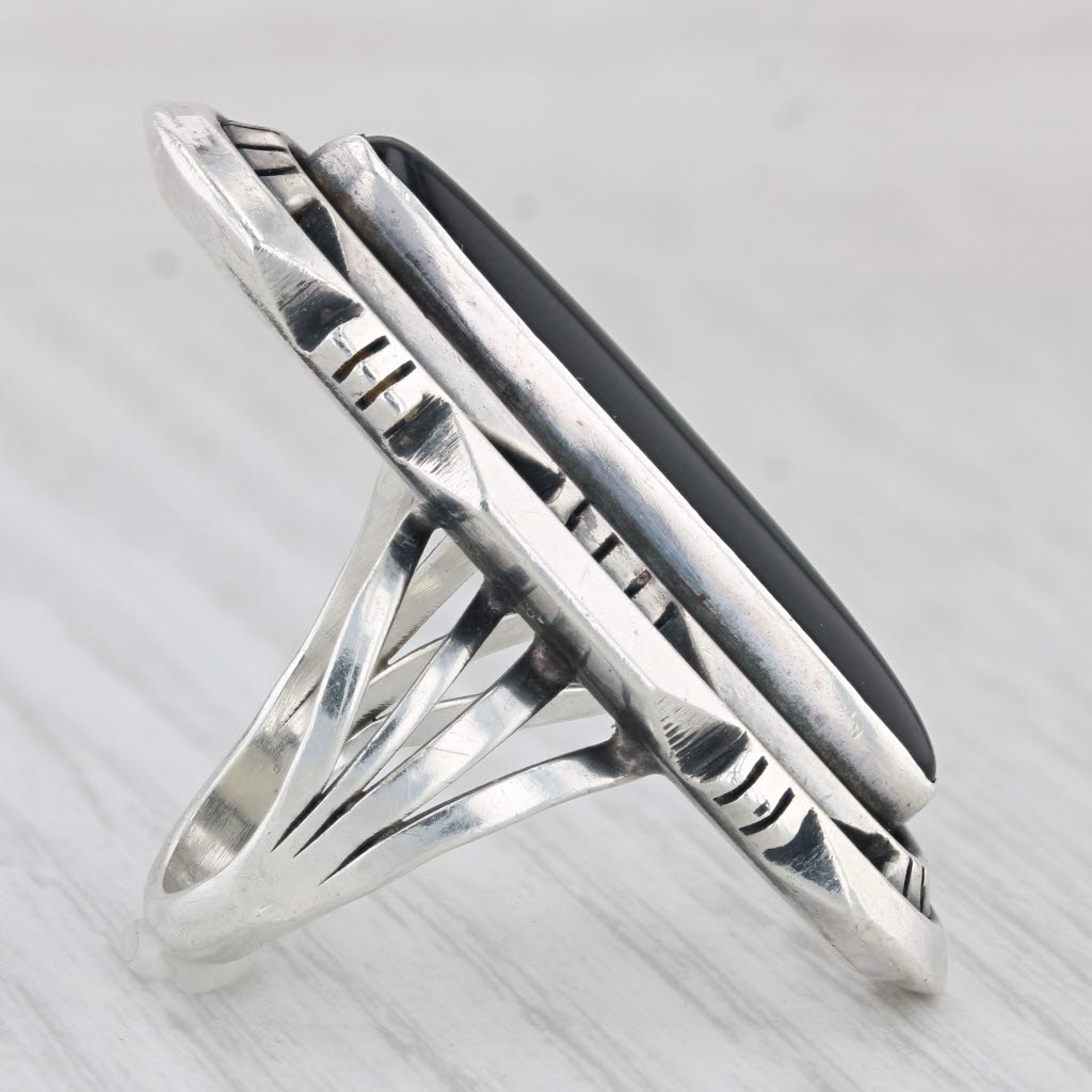 Light Gray Vintage Native American Onyx Ring Sterling Silver Size 6.5 Statement