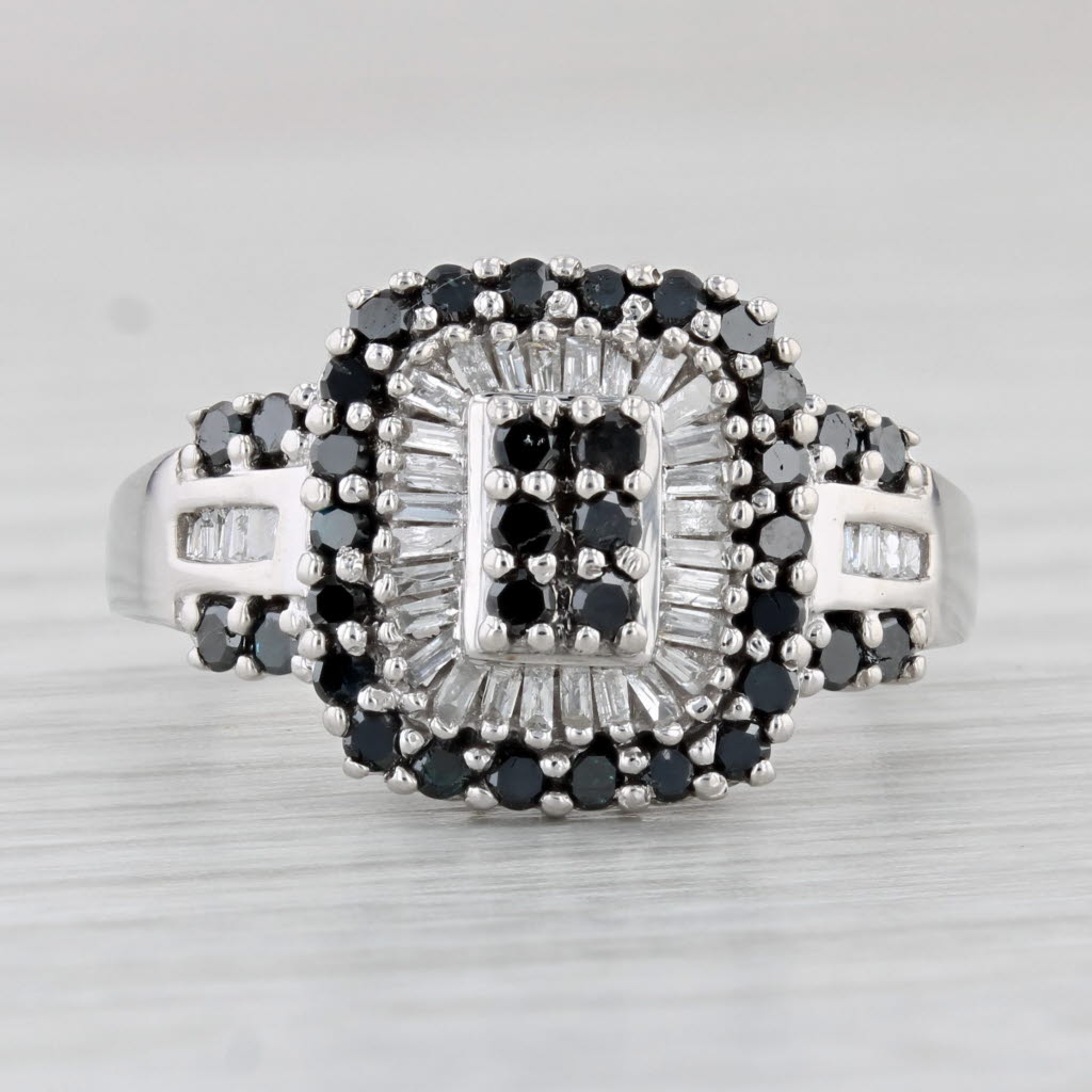 Light Gray 0.75ctw Black White Diamond Halo Ring 10k White Gold Size 7