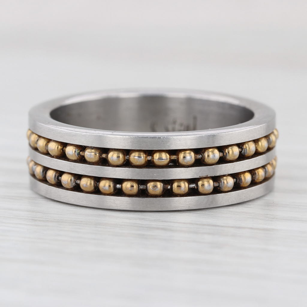 2-Toned Steel Bead Accented Ring Men's Size 12.25 Bead 8.1mm