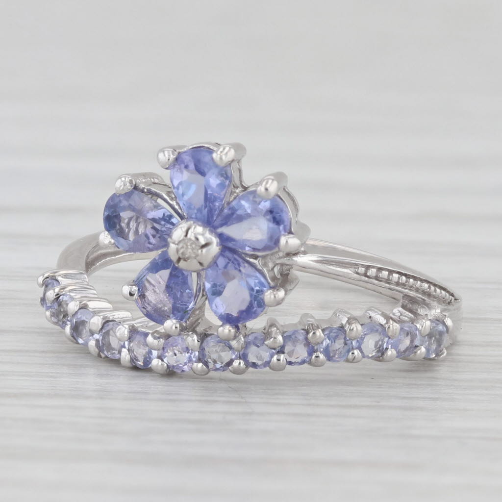 Light Gray 1ctw Tanzanite Flower Diamond Ring 10k White Gold Size 6