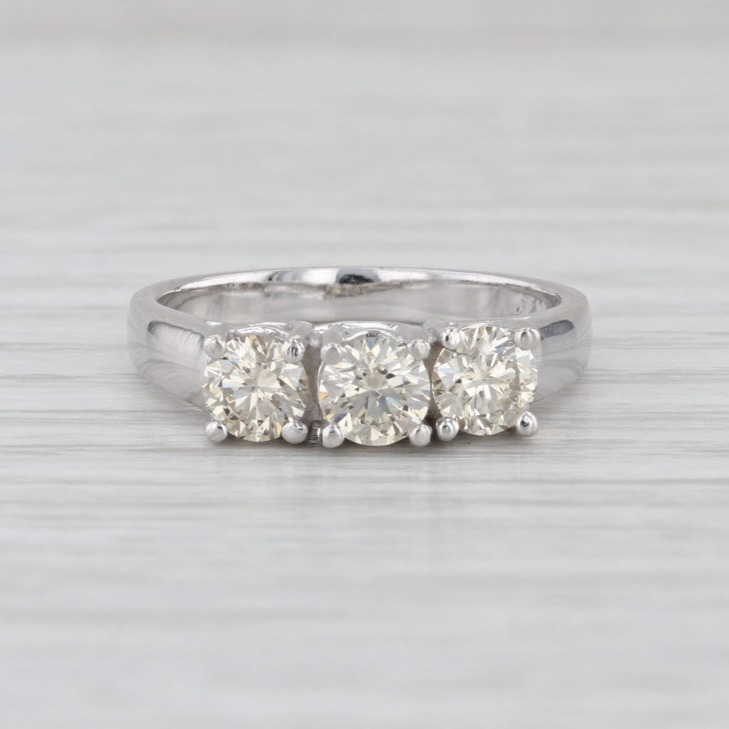 1.09ctw Champagne Diamond 3-Stone Engagement Ring 14k White Gold Size 6.25