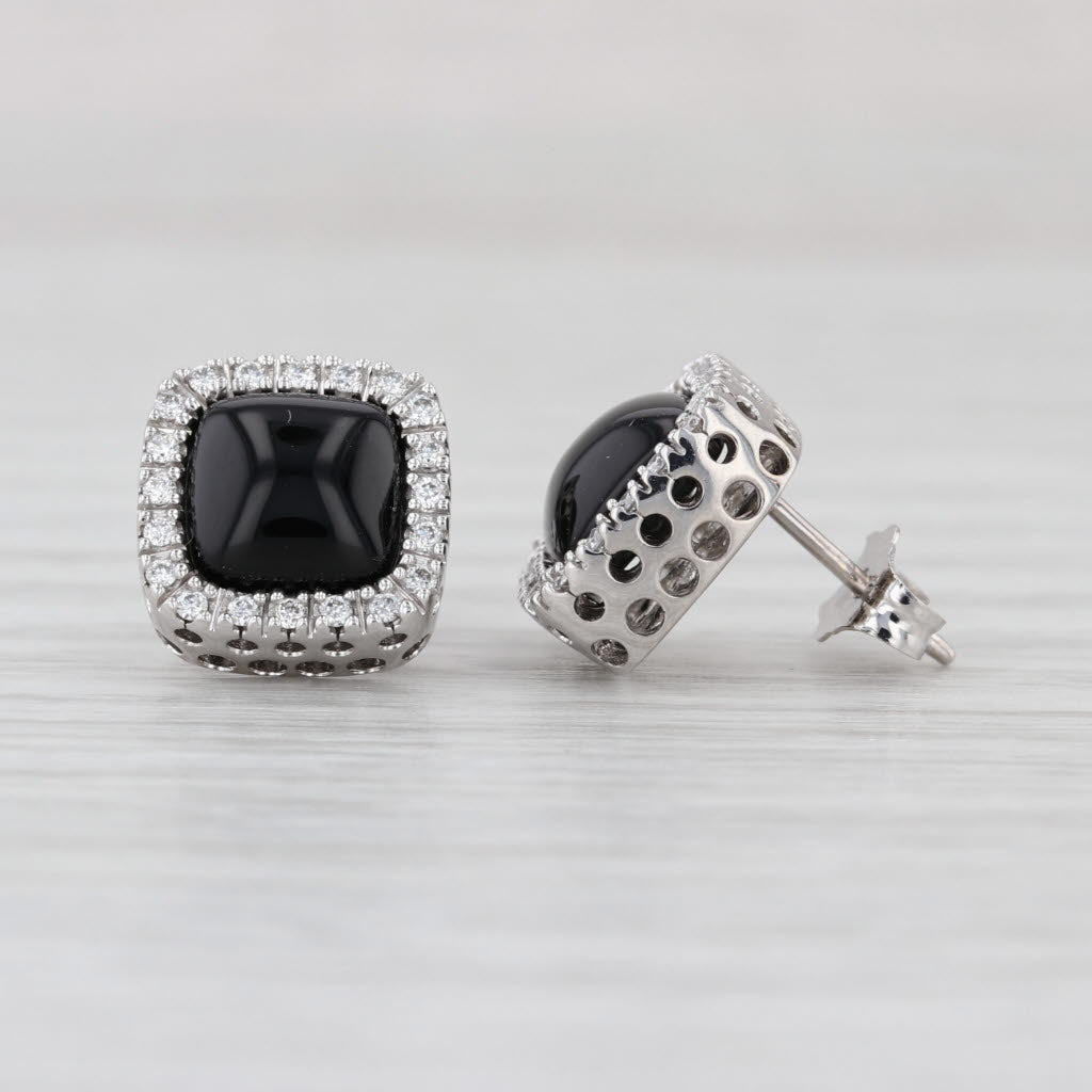 Onyx Diamond Halo Stud Earrings 14k White Gold ADPG Studs