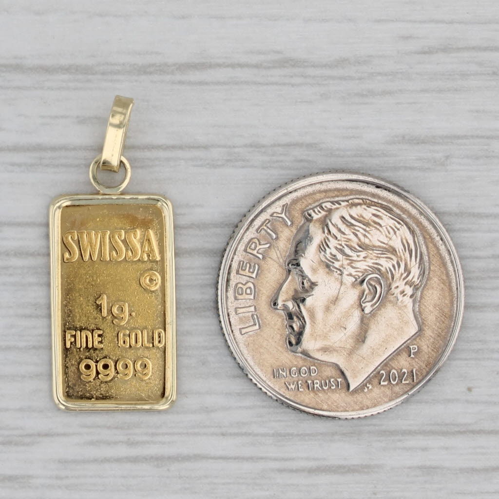 Gray 1 Gram 999 Fine Gold Swiss Bar Pendant Swissa small Drop