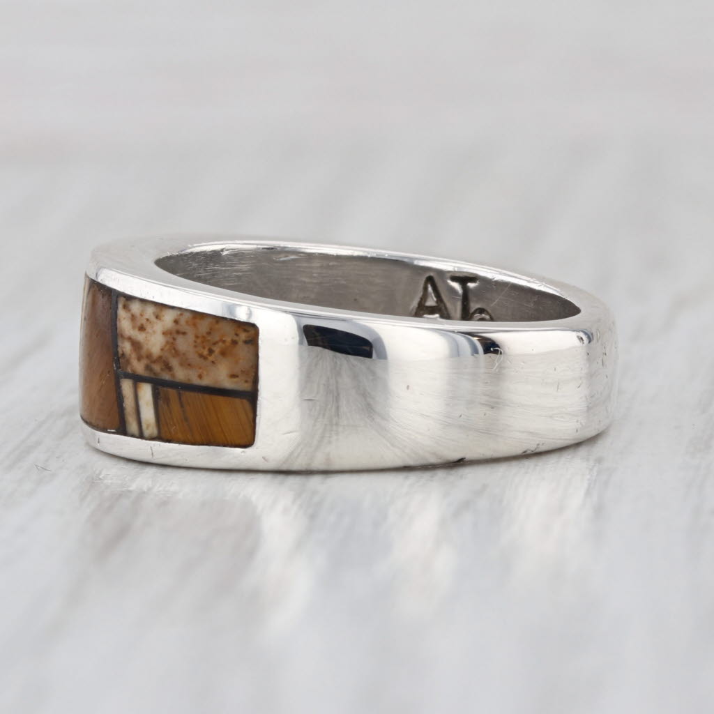Angie Tom Navajo Native American Ring Stone Mosaic Sterling Silver Size 8.5