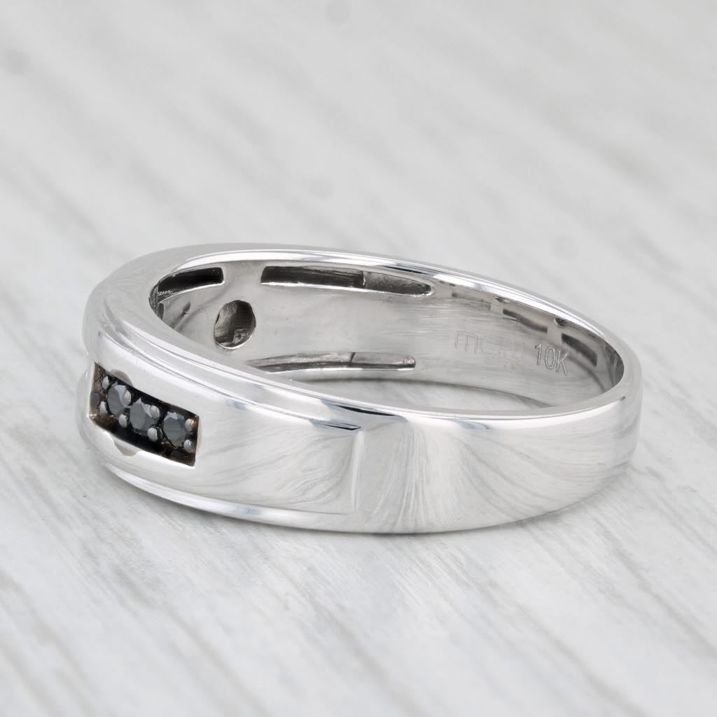 Light Gray 0.23ctw Black White Diamond Men's Wedding Band 10k White Gold Size 11.5 Ring