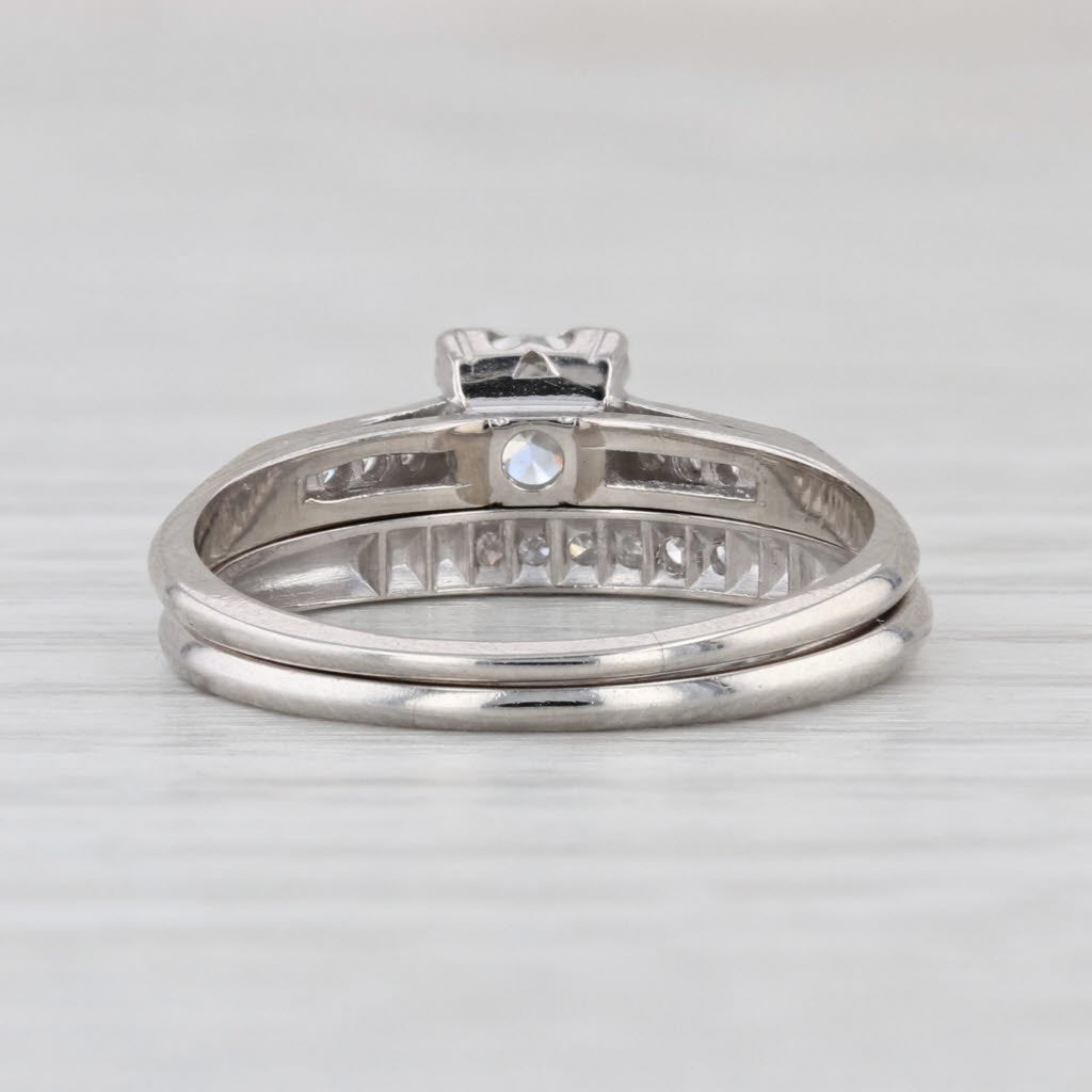 Vintage 0.39ctw Diamond Engagement Ring Wedding Band Bridal Set Platinum Sz 5.5