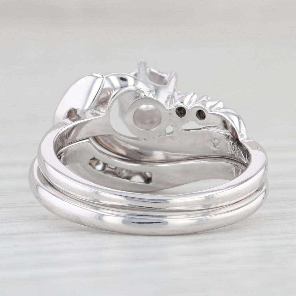 Light Gray 0.21ctw Diamond Engagement Ring Wedding Wrap Bridal Set Ring 14k White Gold