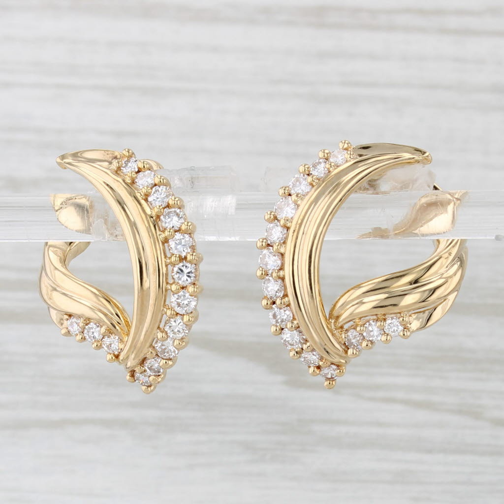 Light Gray 0.76ctw Diamond Open Hoop Earrings 18k Yellow Gold Snap Top
