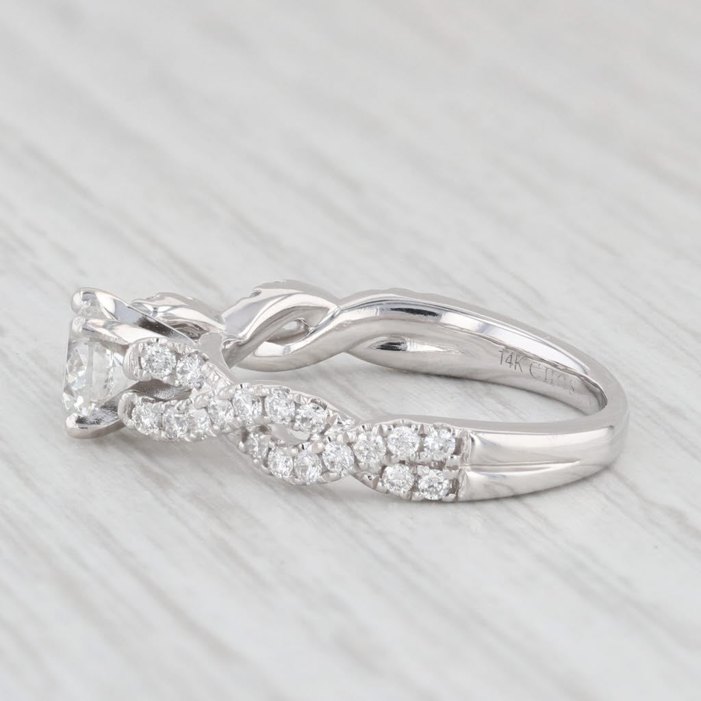 Light Gray 0.93ctw Round Diamond Twisted Rope Engagement Ring GIA Size 6 14k White Gold