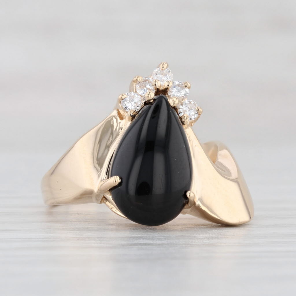 Light Gray Onyx Teardrop Diamond Ring 14k Yellow Gold Size 6.75 Bypass