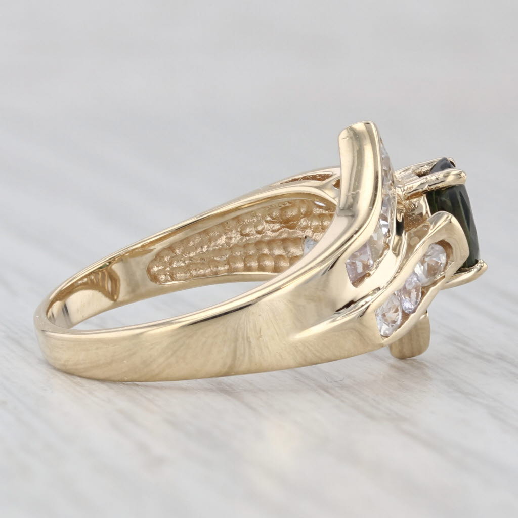 2.10ctw Green & White Sapphire Bypass Ring 10k Yellow Gold Size 7.25