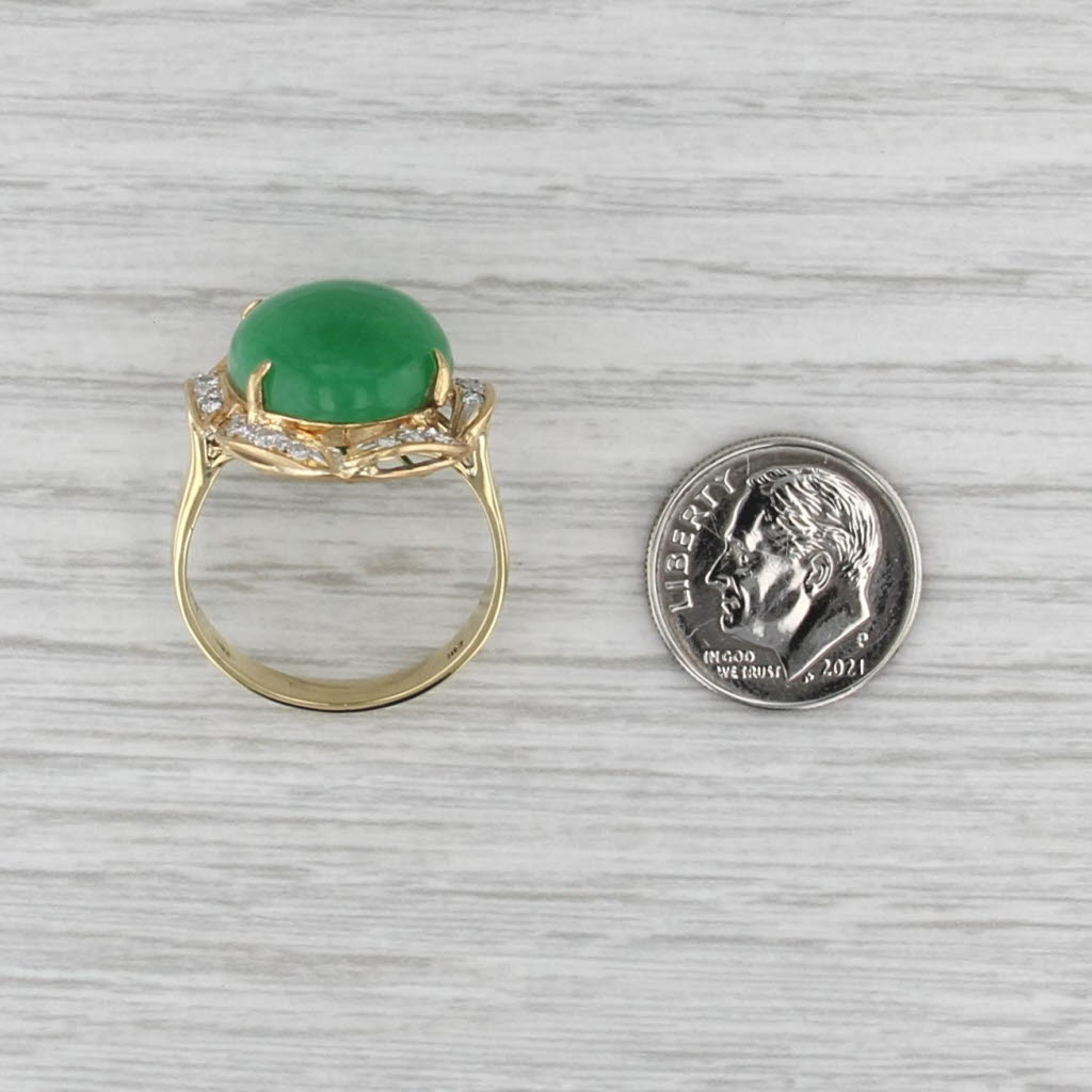 Green Jadeite Jade 0.20ctw Diamond Ring 18k Yellow Gold Size 9.5