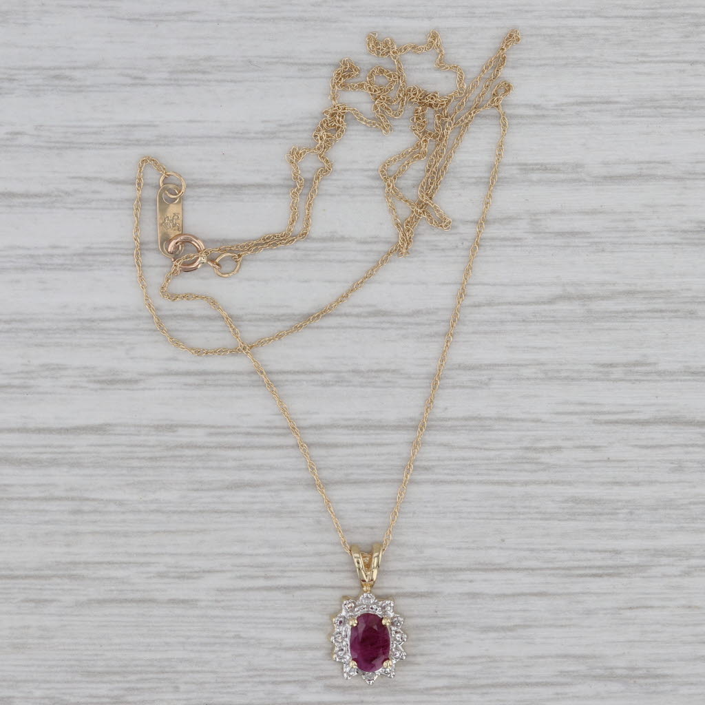 Gray 0.60ct Ruby Diamond Halo Pendant Necklace 10k Yellow Gold 18.5" Rope Chain