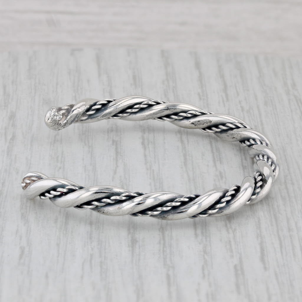 Gray Woven Cuff Bracelet Sterling Silver 6.25" 5.1mm