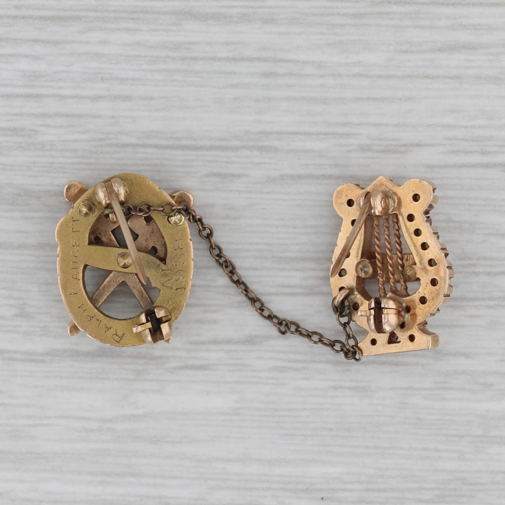 Gray Vintage Alpha Chi Omega Theta Chi Sweetheart Badge Set 14k Gold Pearl Pins