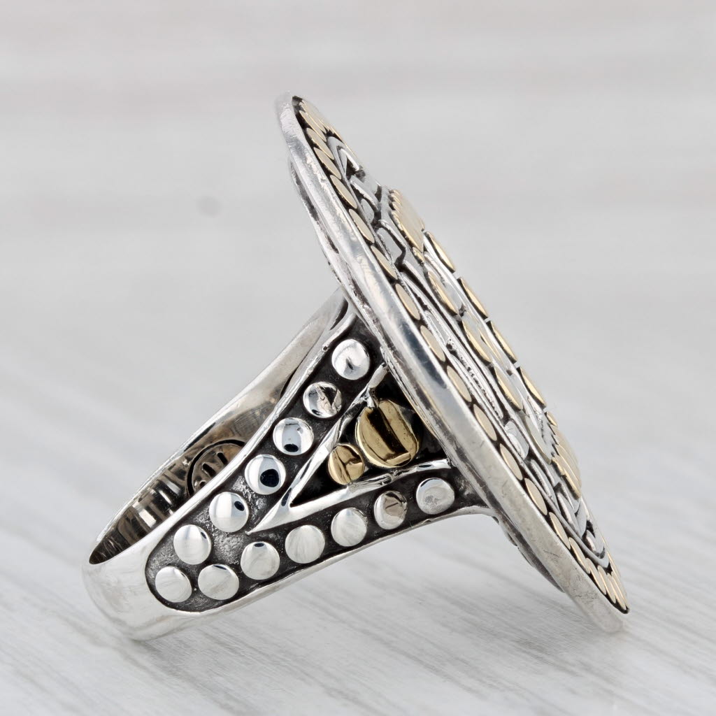 Light Gray John Hardy Lattice Work Ring Sterling Silver 18k Gold Size 7.25 Statement