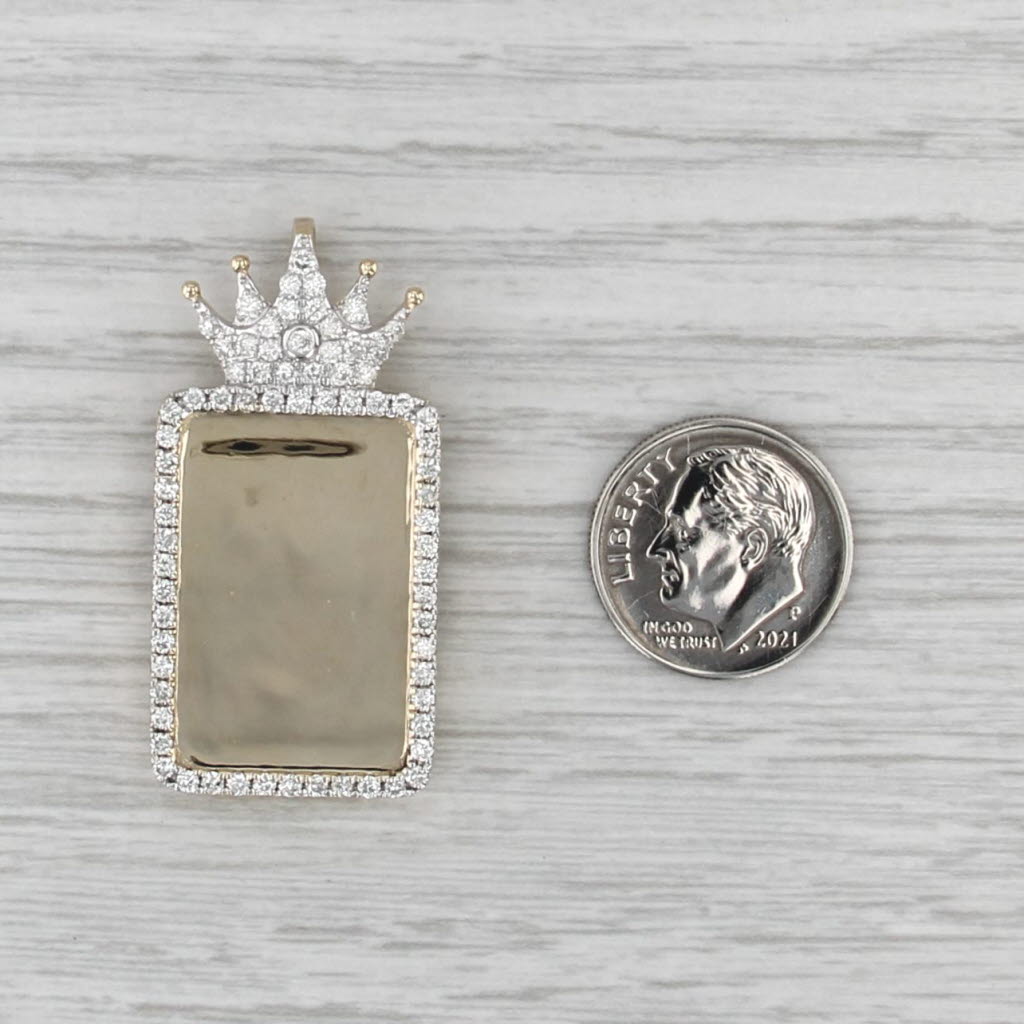 New 1.11ctw Diamond Crown Halo Engravable Pendant 10k Yellow Gold