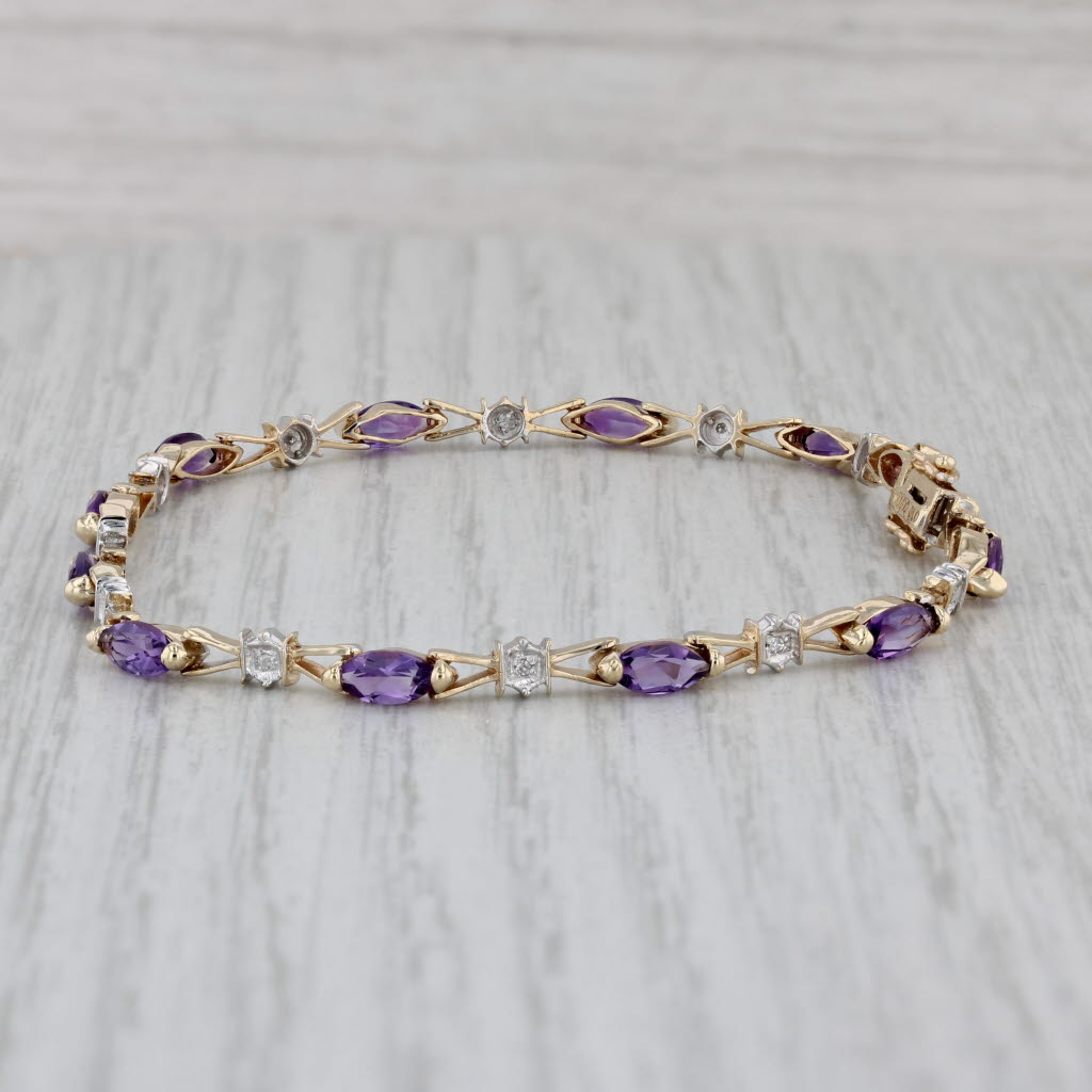 Gray 2.12ctw Amethyst Diamond Tennis Bracelet 10k Yellow Gold 7" 3.3mm