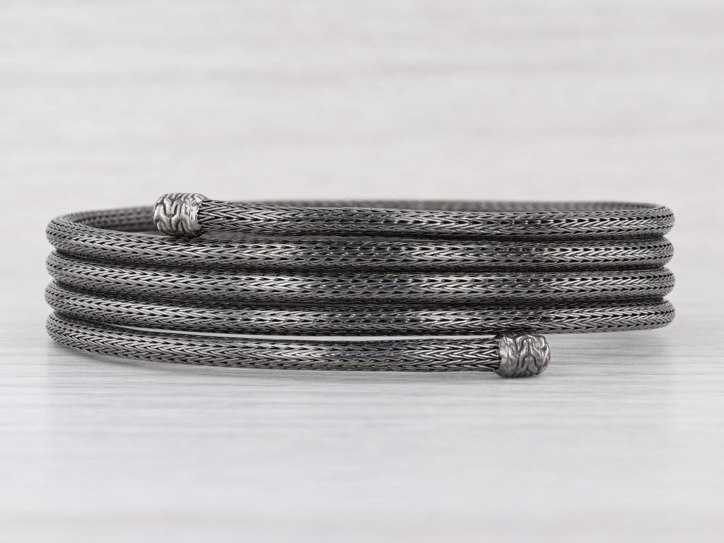 John Hardy Dark Silver Classic Chain Coil Wrap Bangle Sterling Silver Flexible