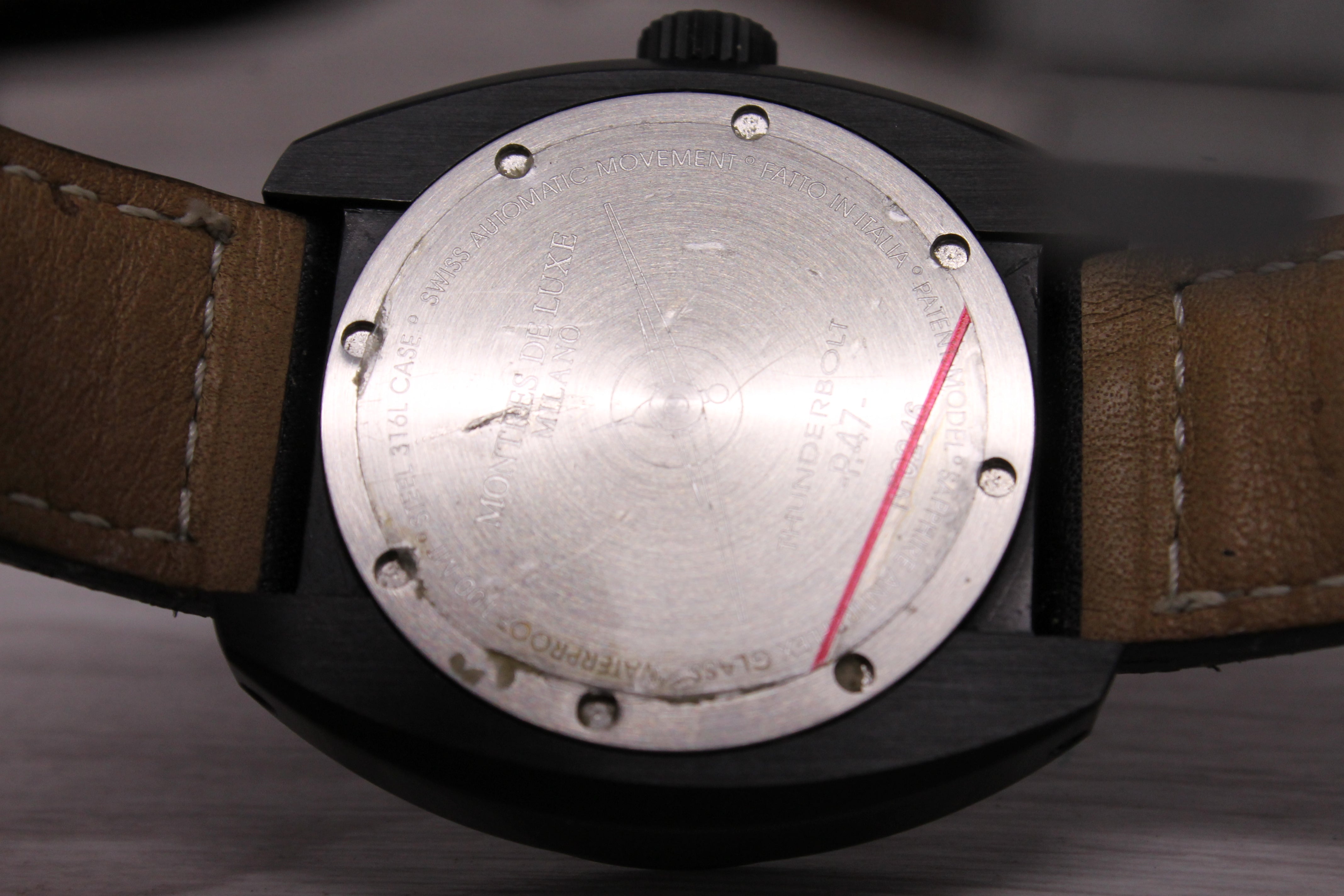 Montres Milano P47 Thunderbolt 43mm Black PVD Steel Automatic Watch w Box Italy