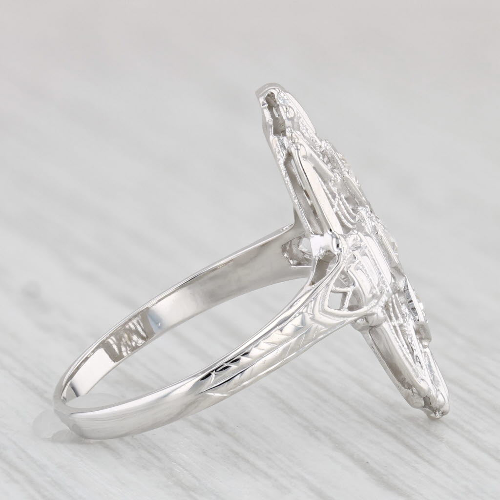 Light Gray Antique Diamond Filigree Ring 18k White Gold Size 6